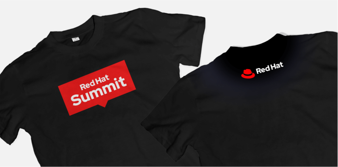 The Red Hat Summit logo on a black t-shirt.